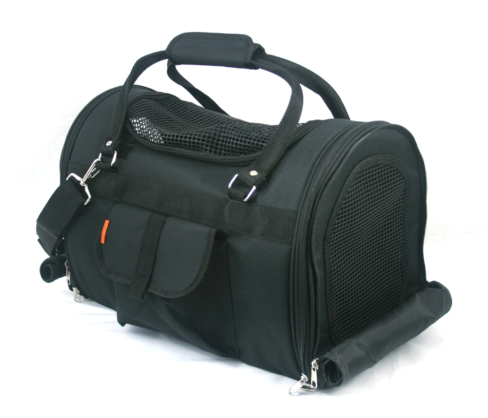 PREFER PETS: Covered Pet Carrier Black Nylon