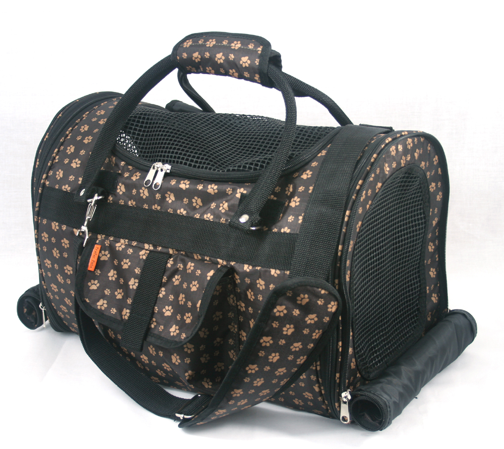 PREFER PETS: Covered Pet Carrier Paw Print Brown Nylon