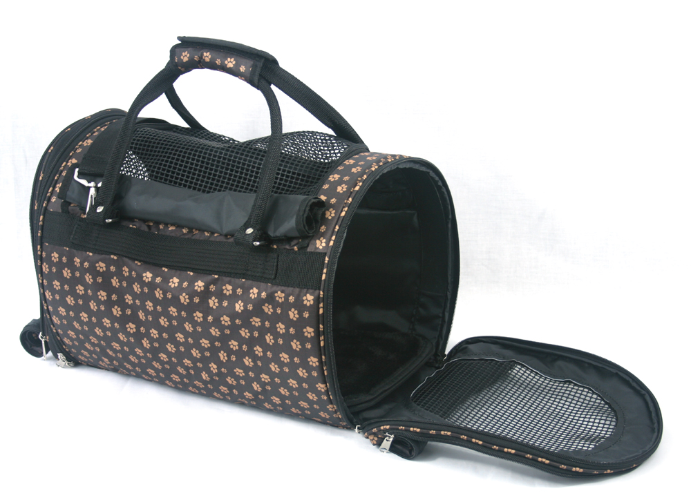 PREFER PETS: Covered Pet Carrier Paw Print Brown Nylon