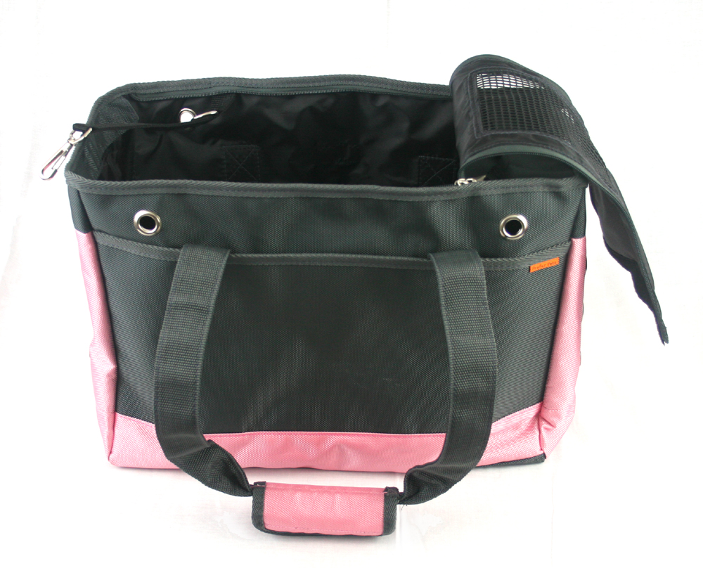 PREFER PETS: Tote Pet Carrier Pink/Gray Canvas